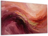 Canvas schilderij - Kubistisch - Muurdecoratie modern - Bordeaux - Roze - Woonkamer abstract - Rood - Herfst - 100x75 cm