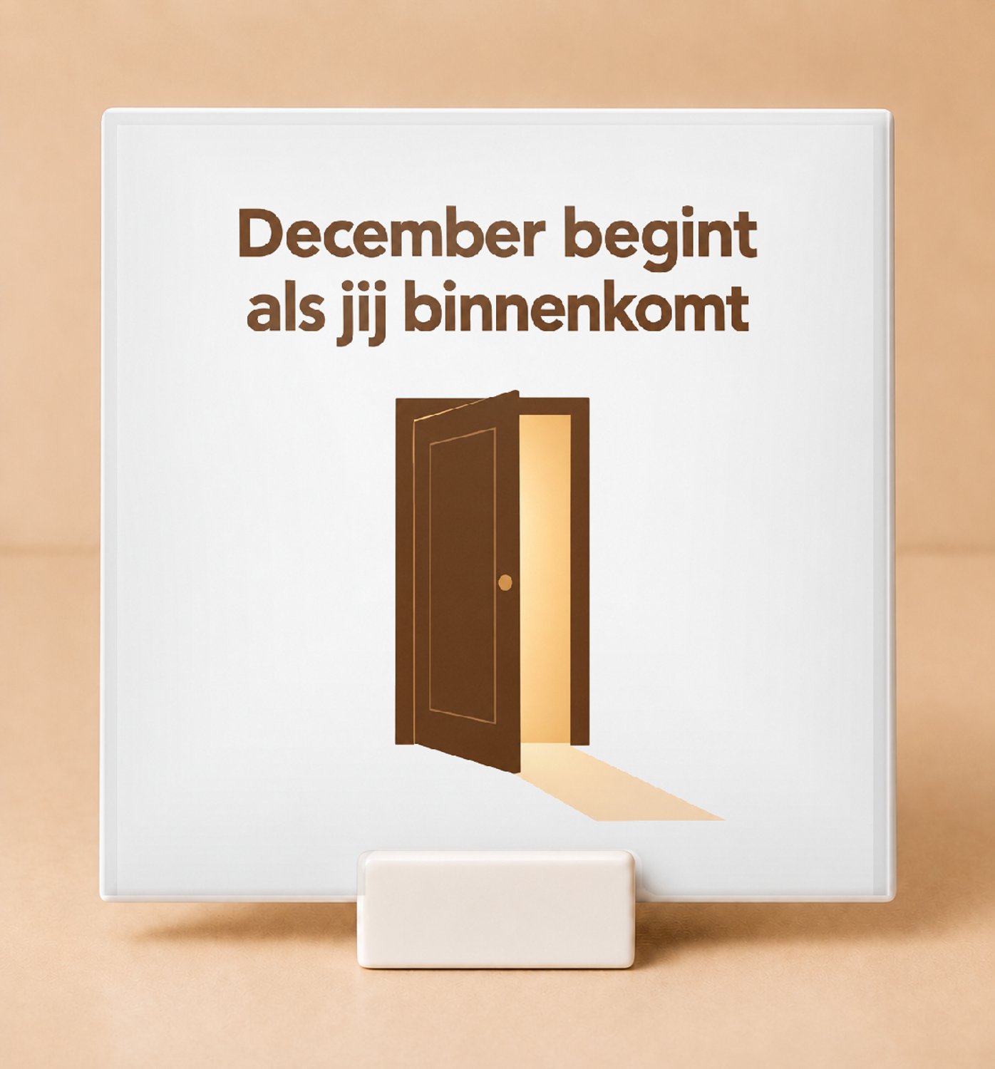 Bedruk King Moderne typografische Decembermodus Tegel – Stijlvolle statement poster voor gezelligheids- en winterliefhebbers - 15 x 15 cm met houder Wit