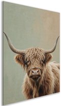Canvas schilderij - Koe - Bruin - Canvasschilderij dieren - Beige - Muurdecoratie - Eetkamer - Hooglander - 100x150 cm