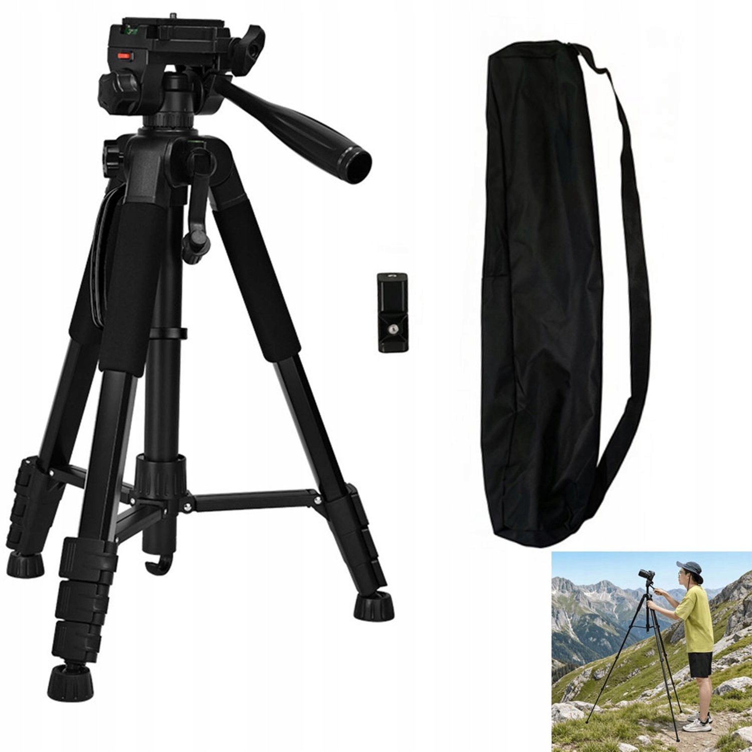 Professionele Statief 182cm voor Camera, Telefoon & Video - 3D Panoramische Kop