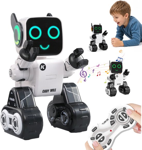 Cady Wile robot met afstandsbediening en een enthousiast kind op de achtergrond.