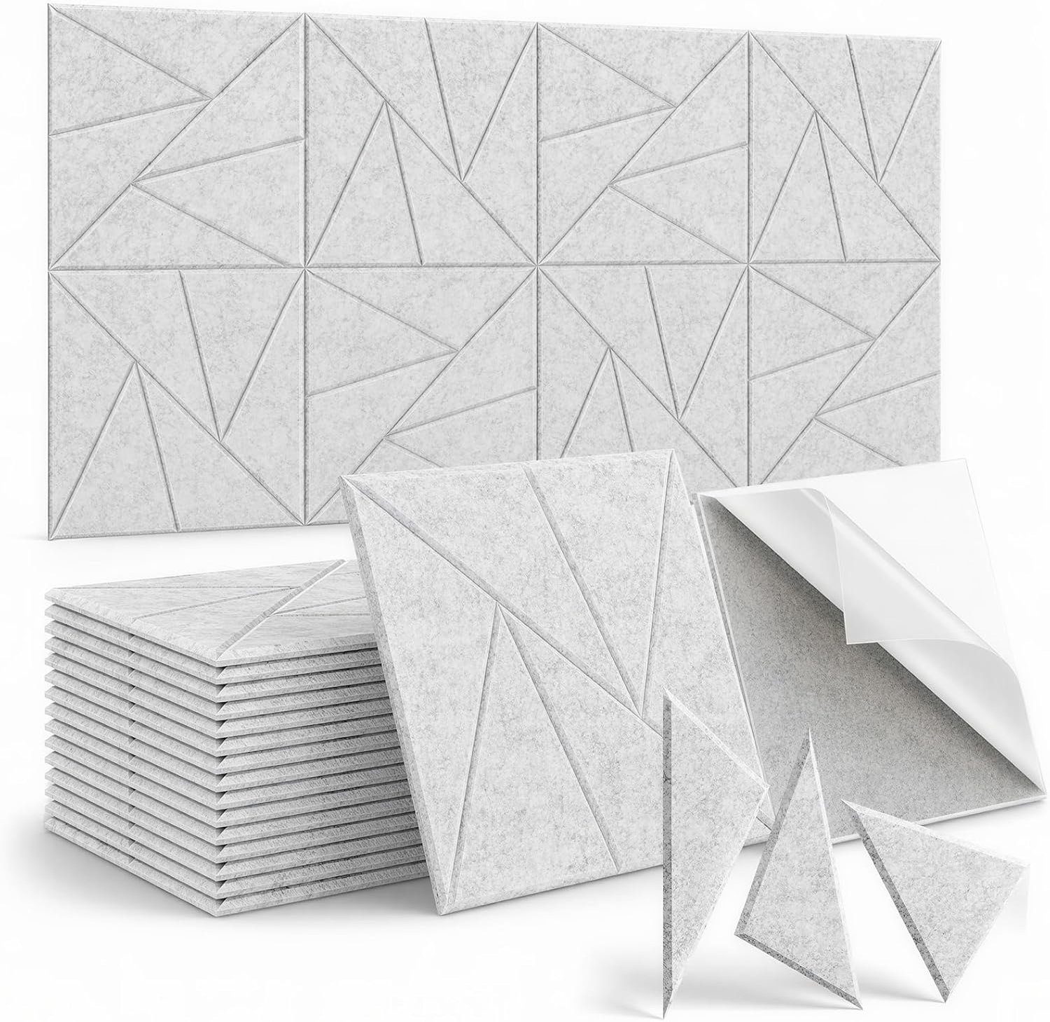 12 stuks akoestische panelen, zelfklevend, polyester, 30 x 30 x 0,9 cm, lichtgrijs - ShopVlot