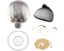 DKDDSSS Old lady costume set, granny wig, old lady fancy dress set, grey grandma wig, grandma fancy dress, grandma - ShopVlot