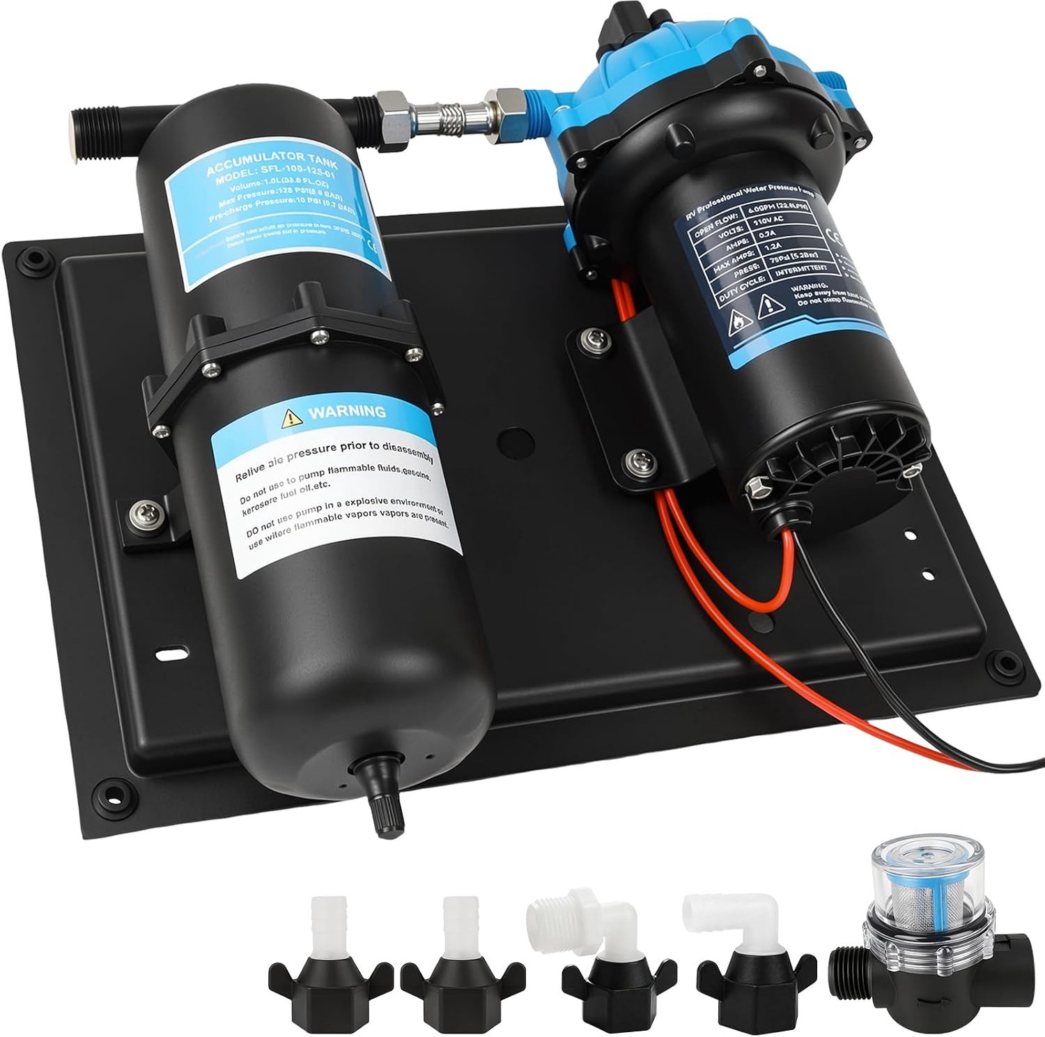 Waterdrukpomp met drukreservoir, 12 V, 7 GPM, 70 psi - zelfaanzuigende boten, waterpomp, 1 l drukreservoir (125 psi) - ShopVlot