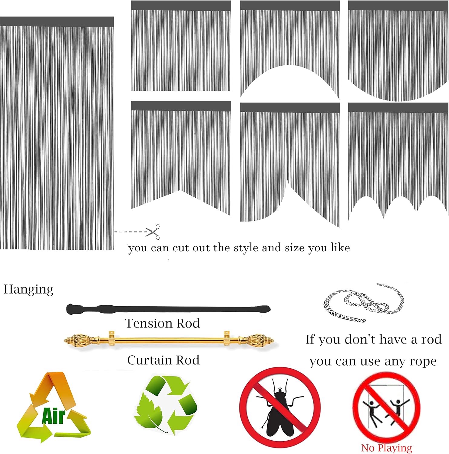 SnelShoppen - String Deur Gordijnen, Vliegengordijn voor Raamdecoratie, Eenvoudige Lijnen, Grijs, 90 x 200 cm, Ideaal voor Woonkamer, Deuren, Keuken,