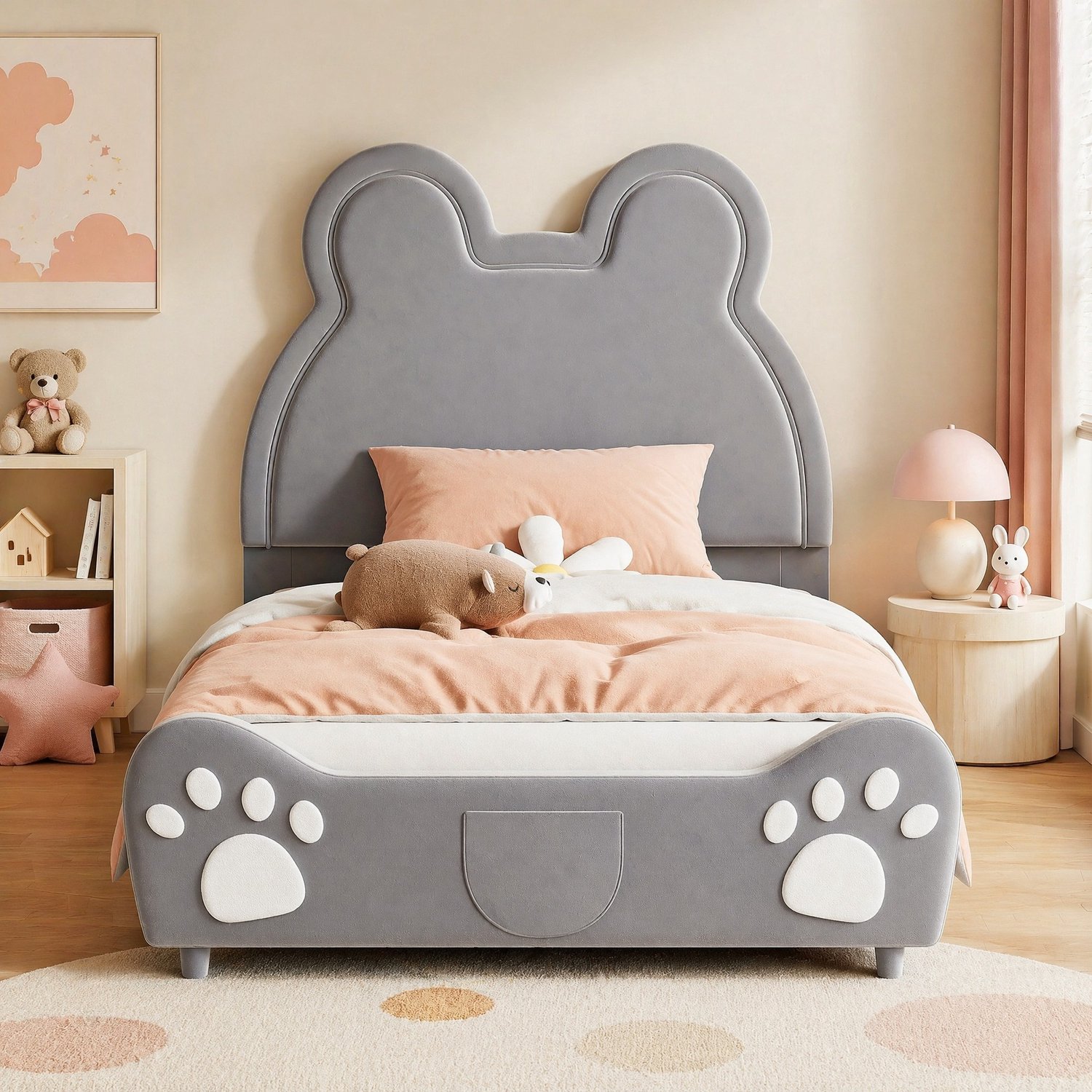 Maisentiel Gestoffeerd kinderbed in berenvorm - 90 x 200 cm - grijs