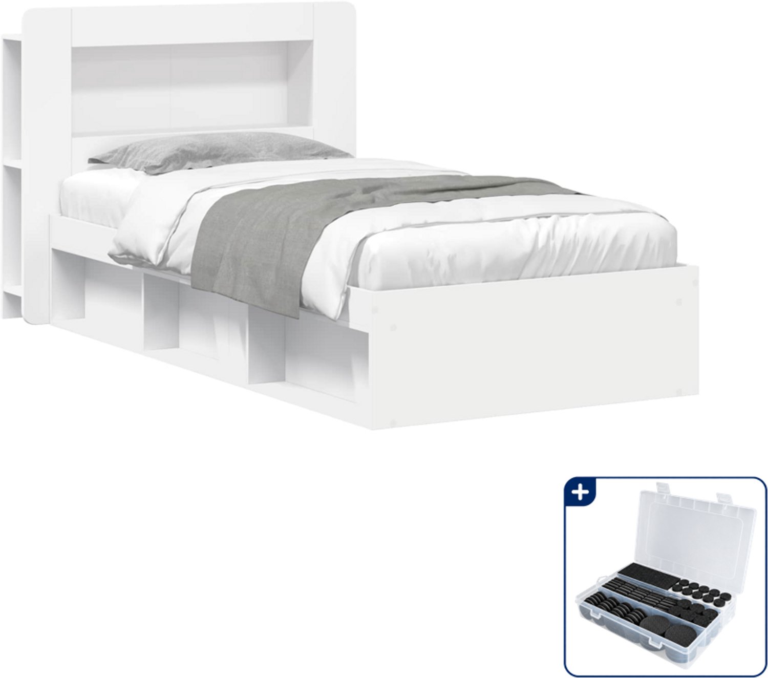 vidaXL bedframe met opbergruimte - 90 x 190 cm - bewerkt hout - wit - Inclusief antikrasvilt 177-delig