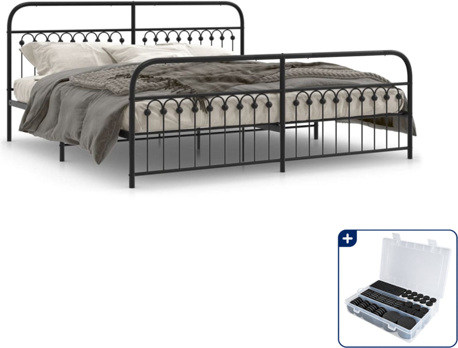 vidaXL bedframe - 193 x 203 cm - staal - zwart - Inclusief antikrasvilt 177-delig