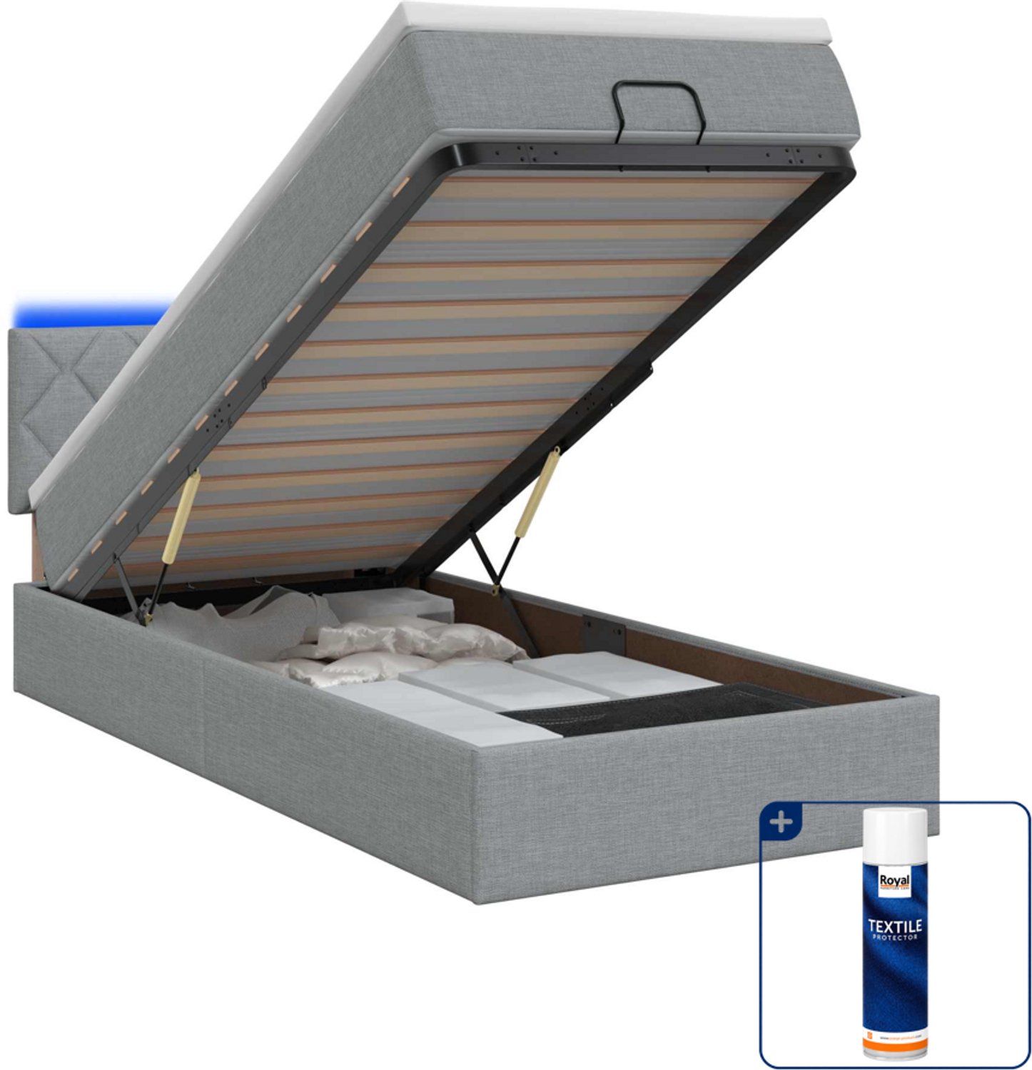 vidaXL ottoman bed met matras en led - 90 x 200 cm - lichtgrijs - Inclusief textielbeschermer 500 ml