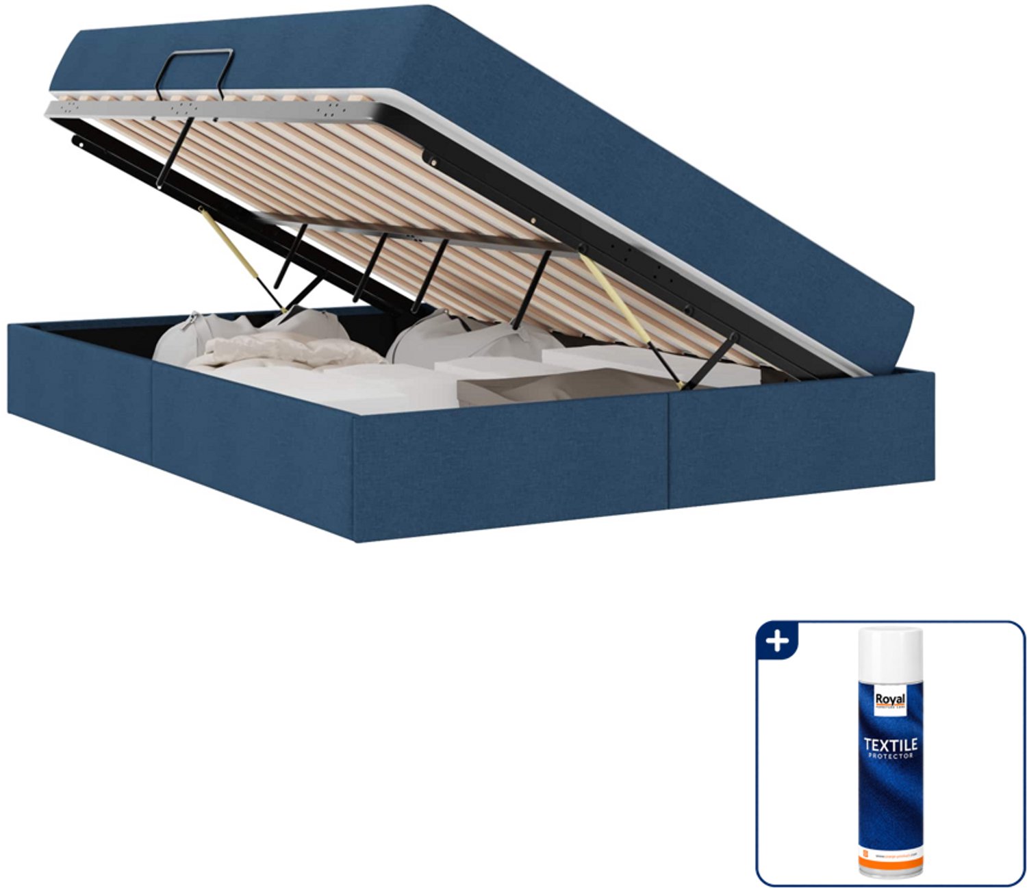 vidaXL opbergbed - 140 x 190 cm - blauw - Inclusief textielbeschermer 500 ml Bruin