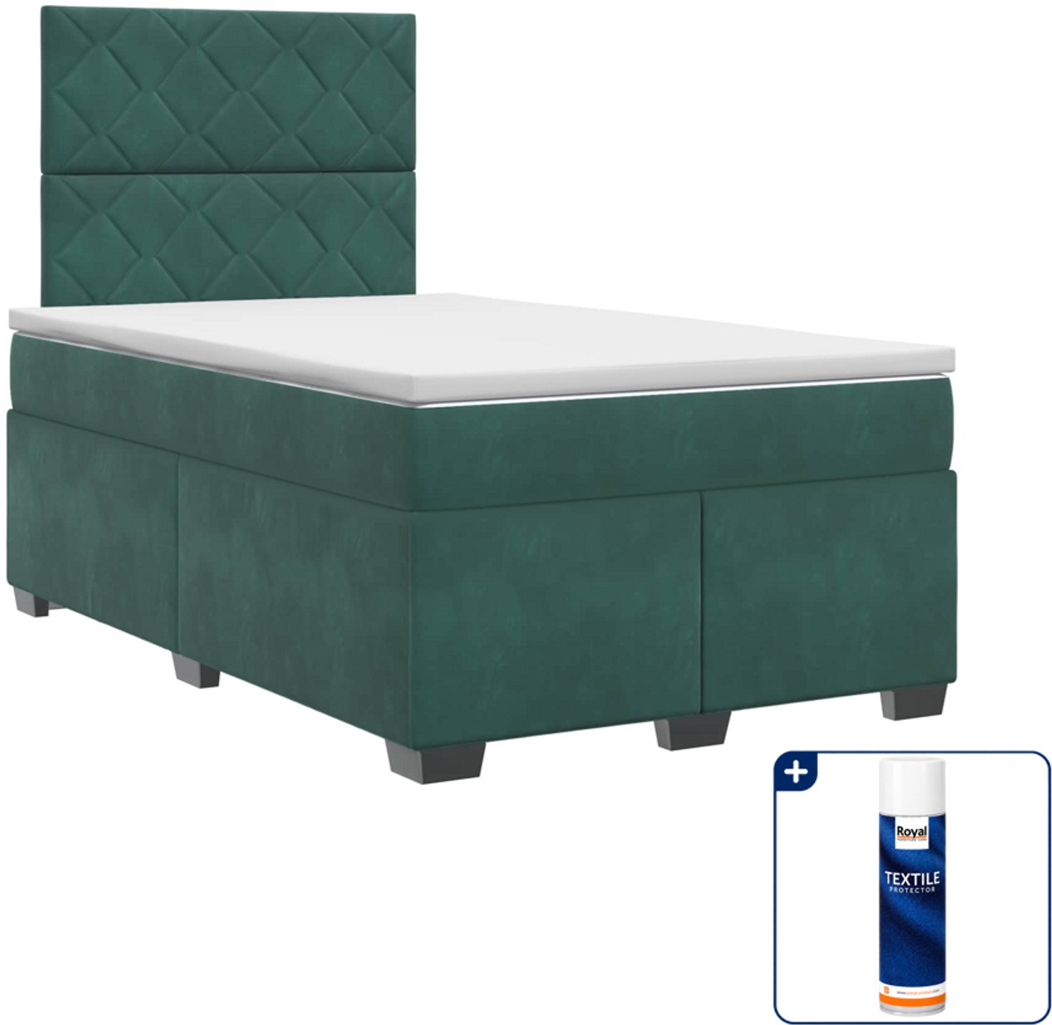 vidaXL boxspringbed met matras - 120 x 190 cm - fluweel - donkergroen - Inclusief textielbeschermer 500 ml