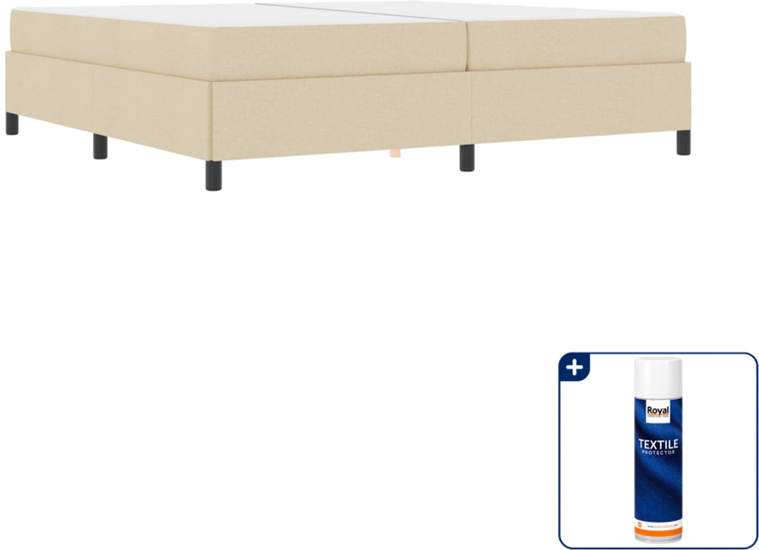 vidaXL boxspringbed - 200 x 200 cm - stof - crème - Inclusief textielbeschermer 500 ml Bruin
