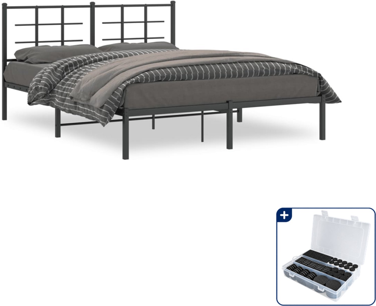 vidaXL Bedframe - Queensize - 160 x 200 cm - zwart - Inclusief antikrasvilt 177-delig
