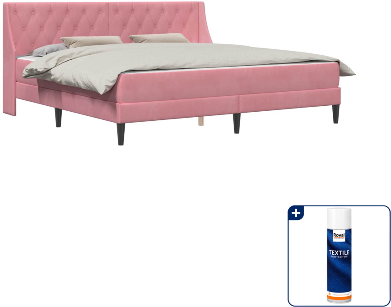 vidaXL Bedframe met matras - 200 x 200 cm - fluweel - roze - Inclusief textielbeschermer 500 ml