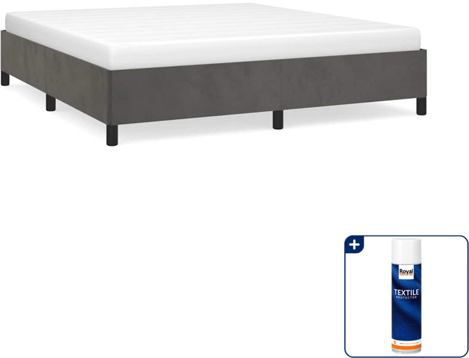 vidaXL Bedframe - Kingsize - 180 x 200 cm - fluweel - donkergrijs - Inclusief textielbeschermer 500 ml