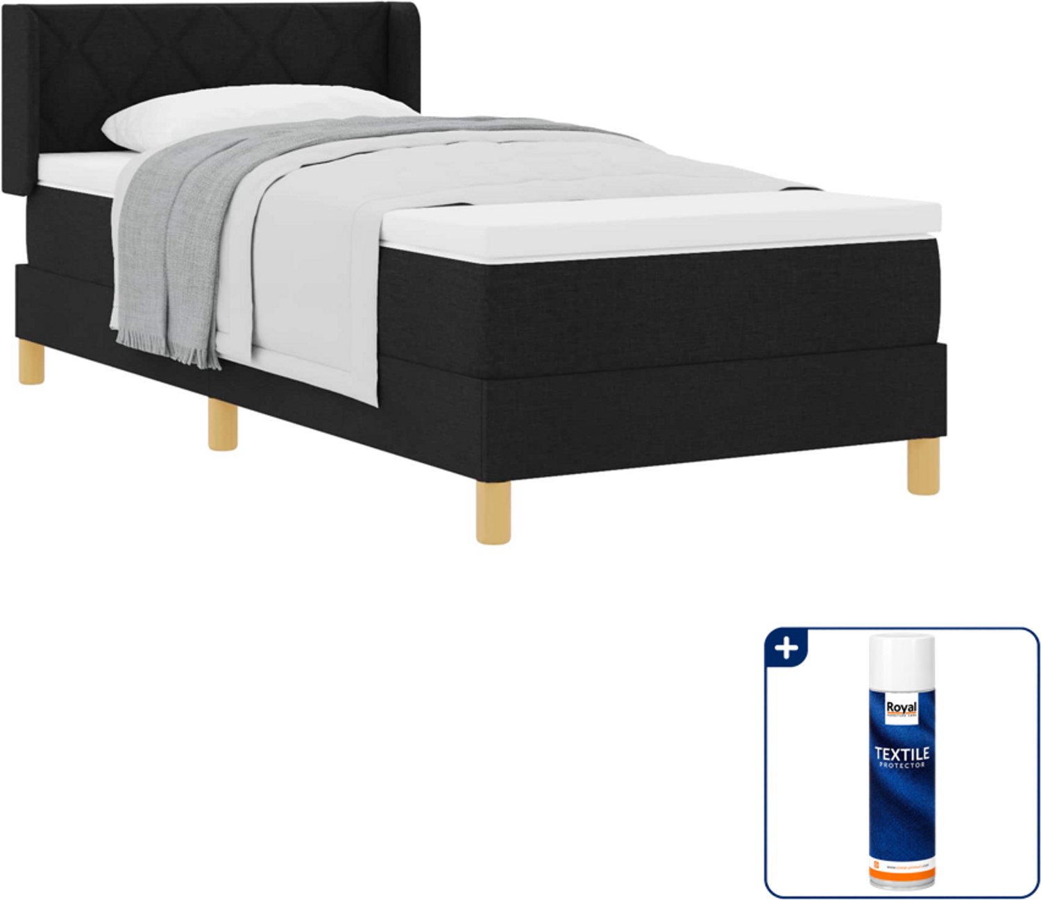 vidaXL boxspringbed - 100 x 200 cm - stof - zwart - Inclusief textielbeschermer 500 ml