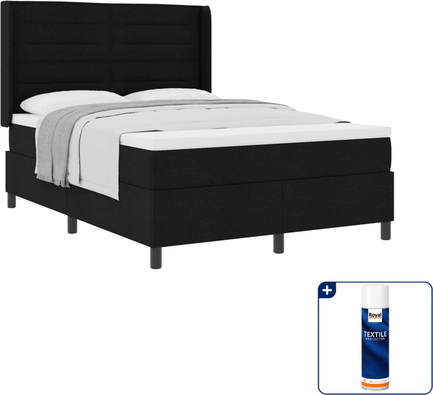 vidaXL Small double boxspringbed 140 x 200 cm - zwart - Inclusief textielbeschermer 500 ml