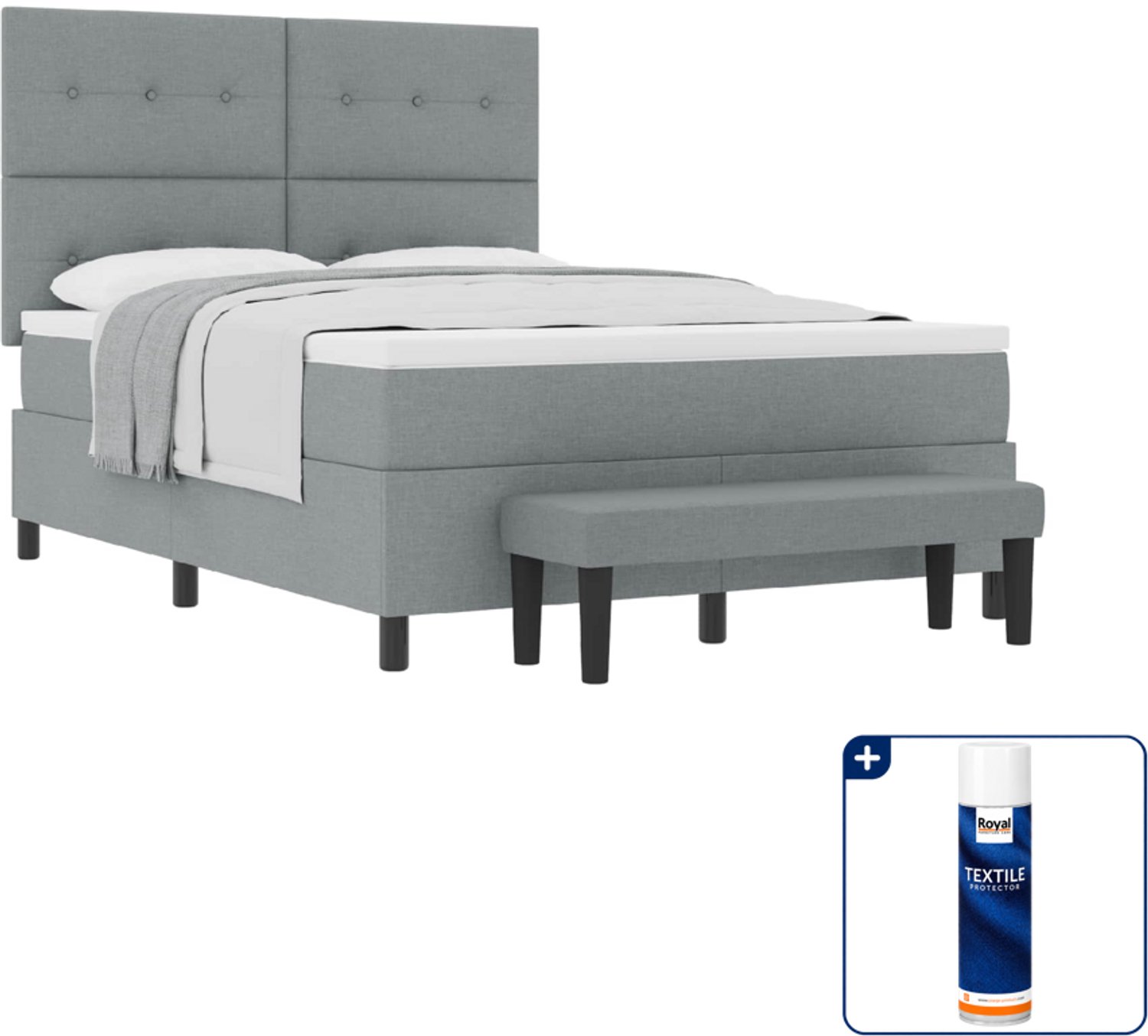 vidaXL boxspringbed - 140 x 190 cm - stof - lichtgrijs - Inclusief textielbeschermer 500 ml Blauw