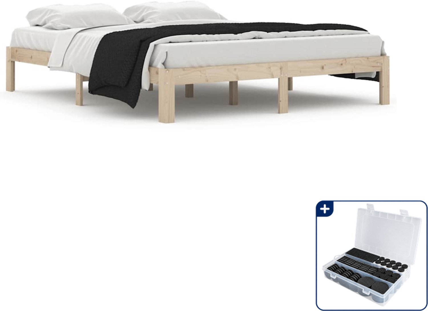 vidaXL Bedframe Queensize - 160 x 200 cm - massief grenenhout - Inclusief antikrasvilt 177-delig Bruin