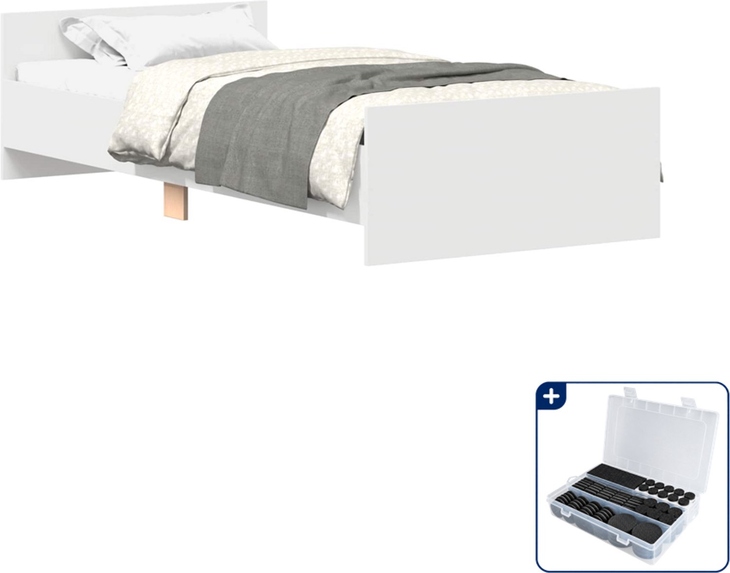 vidaXL Bedframe - 80 x 200 cm - bewerkt hout - wit - Inclusief antikrasvilt 177-delig
