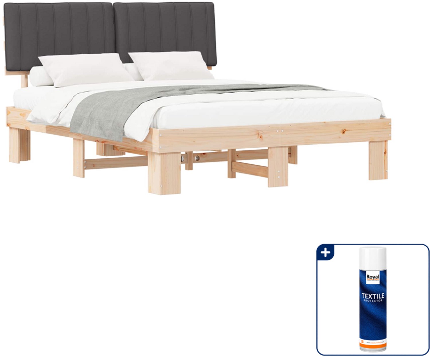 vidaXL bedframe Queensize - 160 x 200 cm - donkergrijs - Inclusief textielbeschermer 500 ml