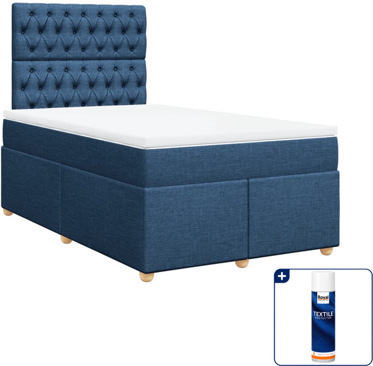 vidaXL boxspring met matras - 120 x 190 cm - blauw - Inclusief textielbeschermer 500 ml