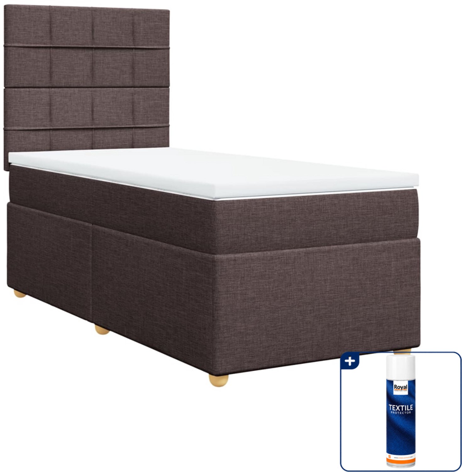 vidaXL boxspring met matras - 90 x 200 cm - donkerbruin - Inclusief textielbeschermer 500 ml