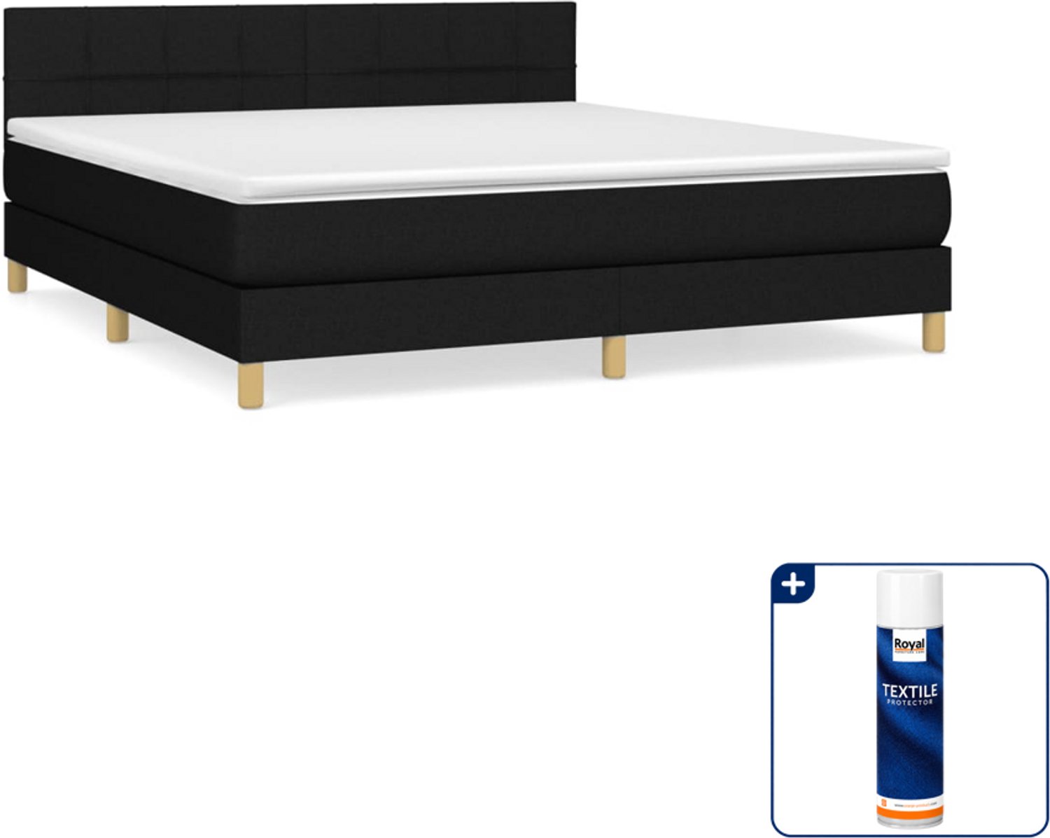 vidaXL Boxspring - Queensize - 160 x 200 cm - stof - zwart - Inclusief textielbeschermer 500 ml