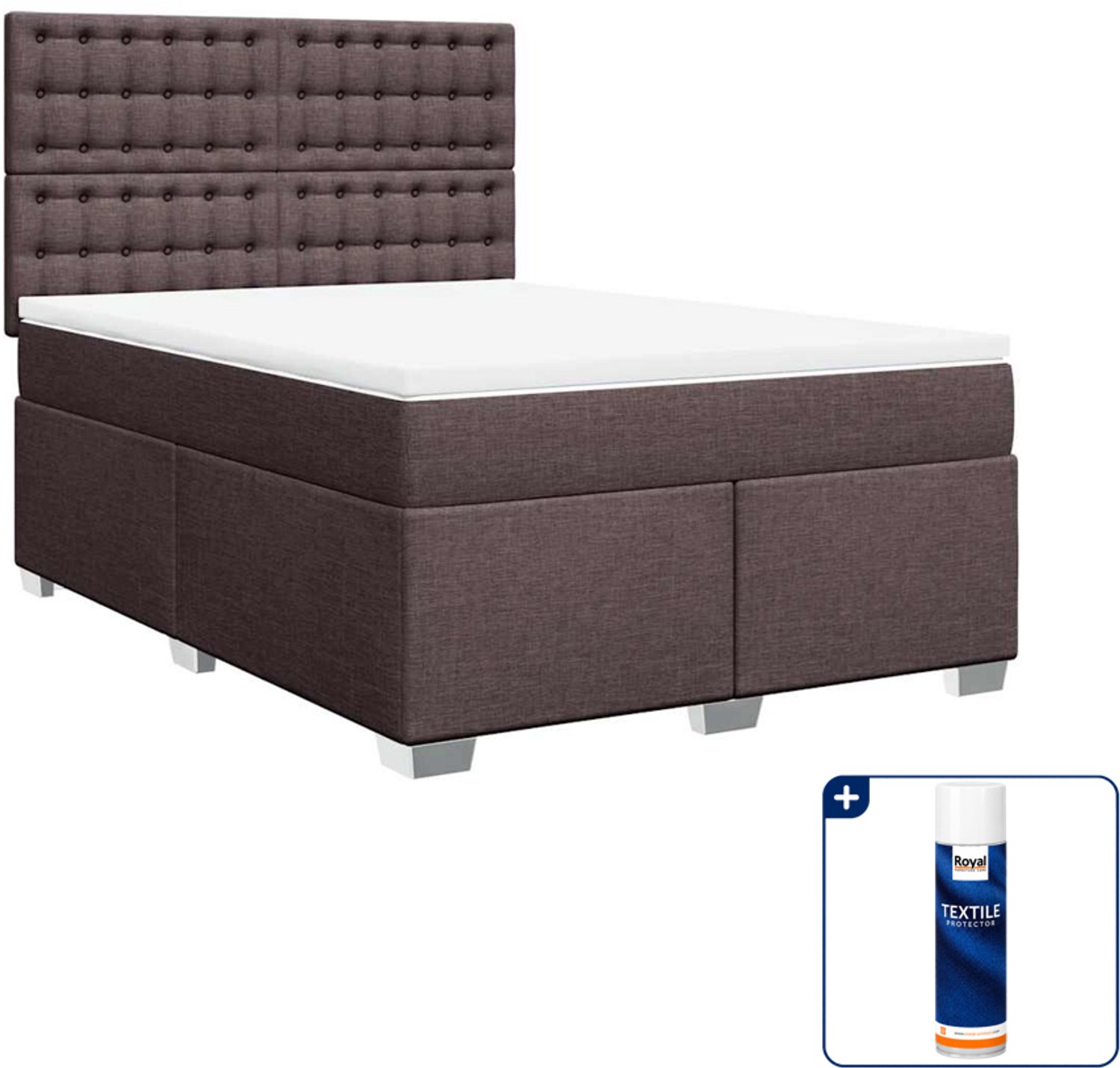 vidaXL boxspring met matras - 140 x 190 cm - donkerbruin - Inclusief textielbeschermer 500 ml