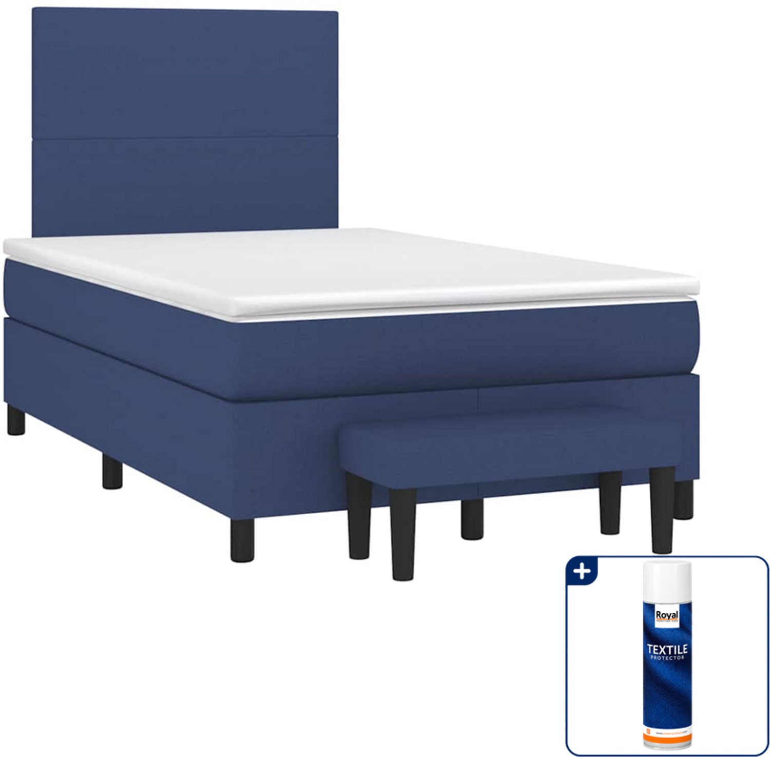 vidaXL boxspring met matras en bankje - 120 x 190 cm - blauw - Inclusief textielbeschermer 500 ml