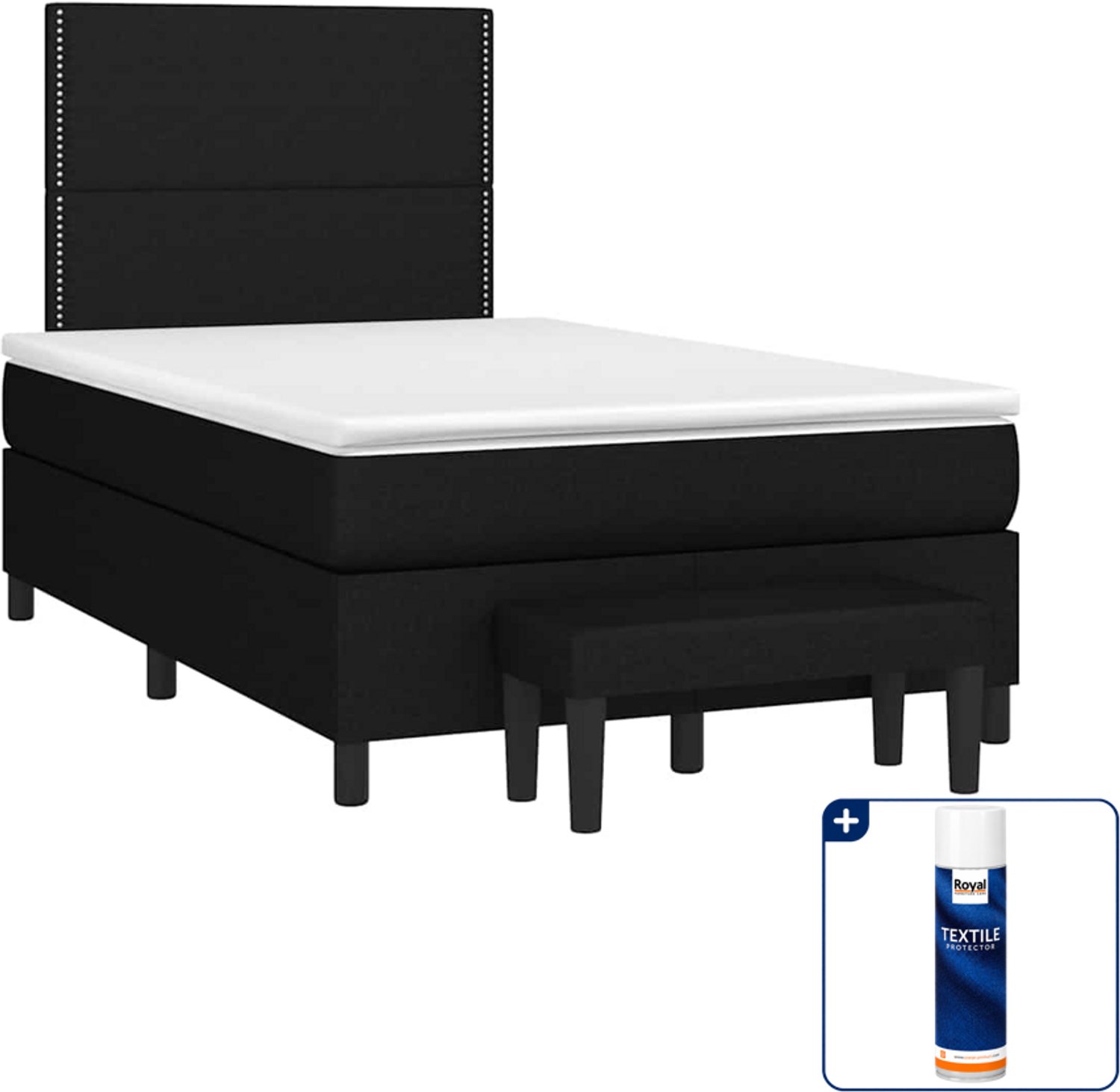 vidaXL Boxspring met matras en bankje - 120 x 190 cm - zwart - Inclusief textielbeschermer 500 ml