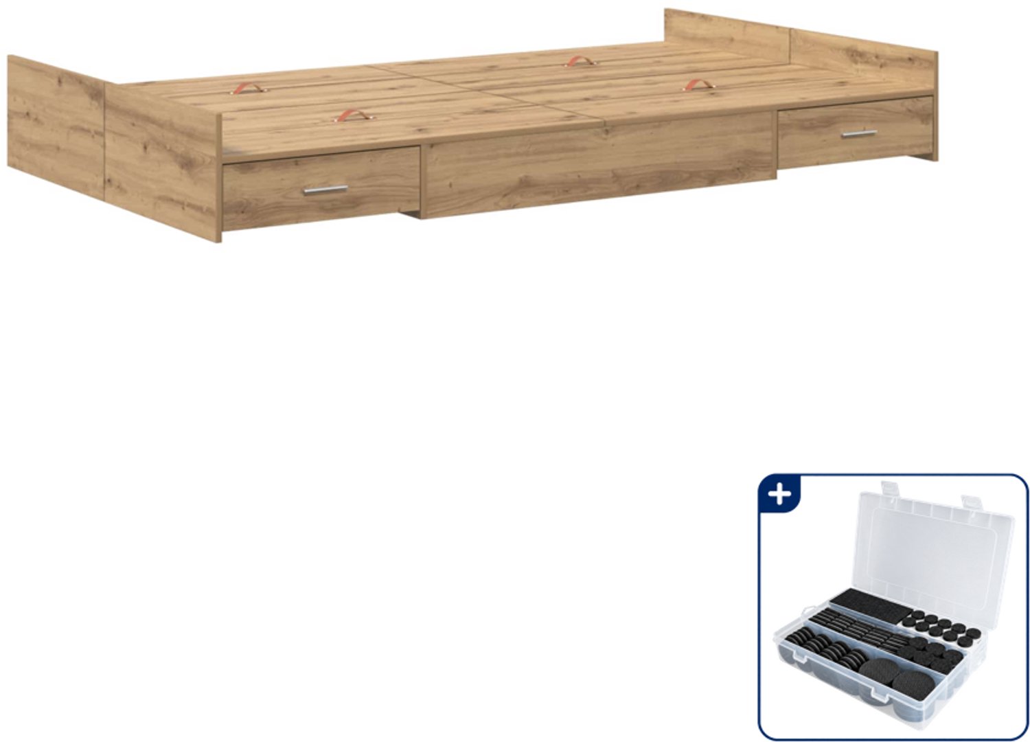 vidaXL opbergbedframe - 120 x 200 cm - artisan eiken - Inclusief antikrasvilt 177-delig Bruin