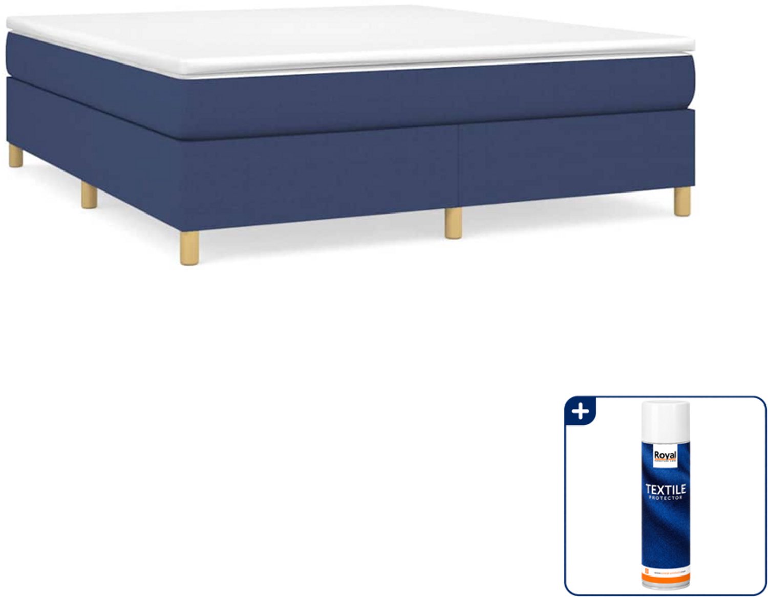 vidaXL boxspring met matras - Queensize - 160 x 200 cm - blauw - Inclusief textielbeschermer 500 ml