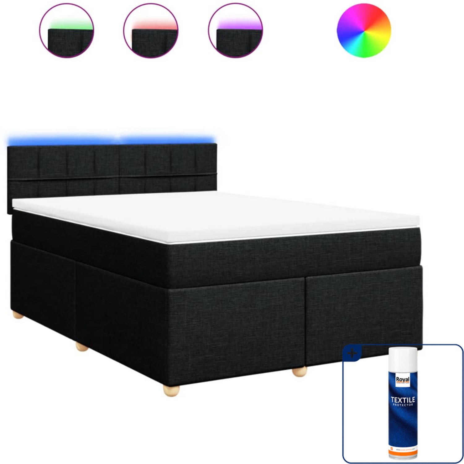vidaXL boxspring - Small double - 140 x 200 cm - zwart - Inclusief textielbeschermer 500 ml