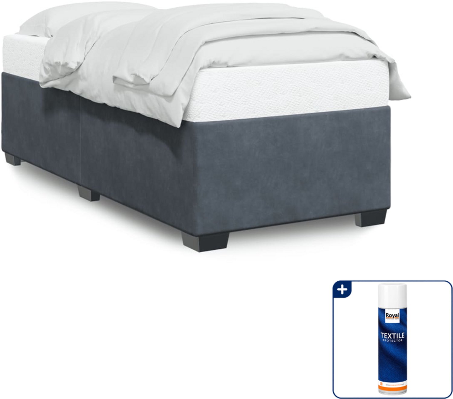 vidaXL bedframe 90 x 200 cm - fluweel - donkergrijs - Inclusief textielbeschermer 500 ml