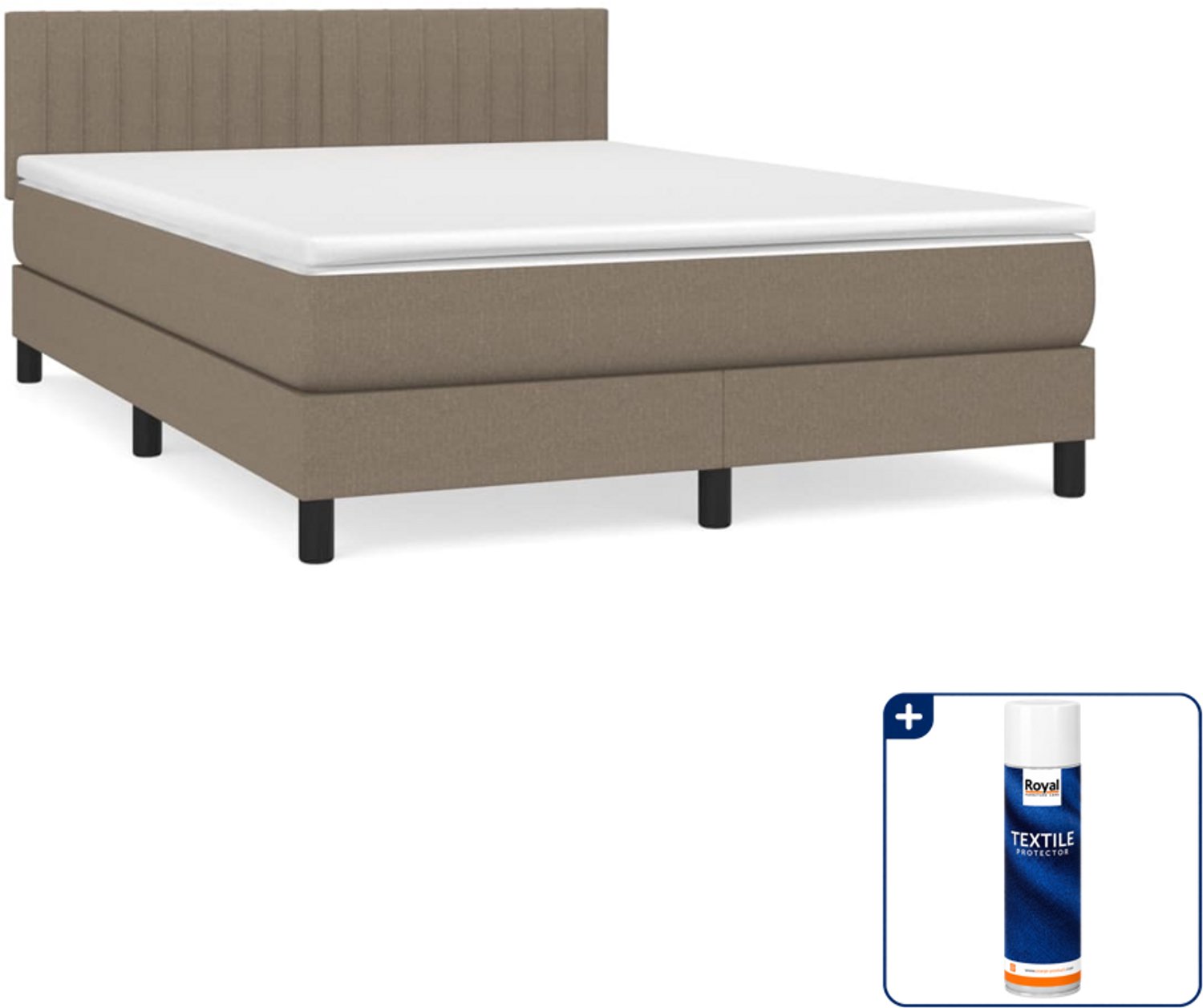 vidaXL Boxspring Small double - 140 x 200 cm - taupe - Inclusief textielbeschermer 500 ml