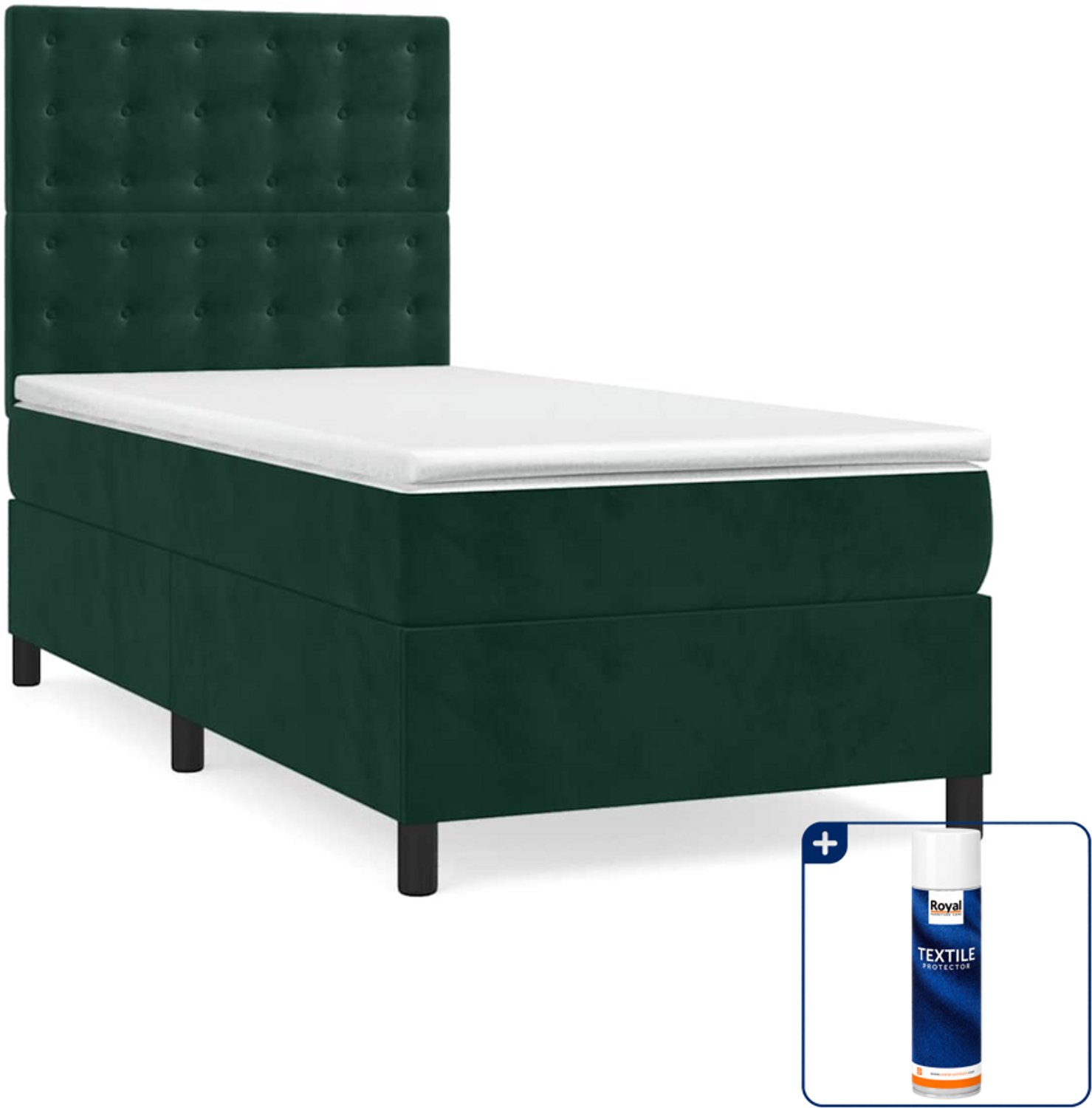 vidaXL boxspring met matras - 100 x 200 cm - fluweel - donkergroen - Inclusief textielbeschermer 500 ml