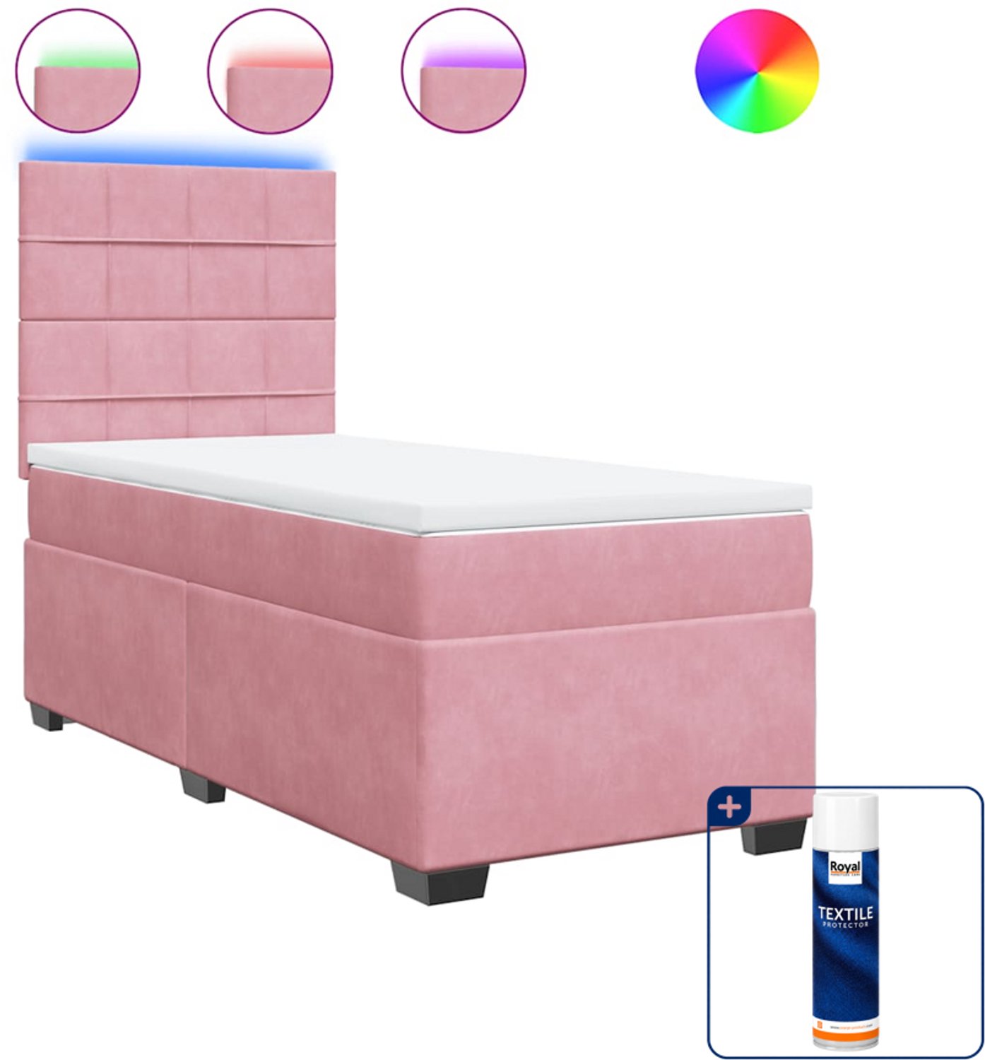 vidaXL boxspring met matras - 80 x 200 cm - fluweel - roze - Inclusief textielbeschermer 500 ml