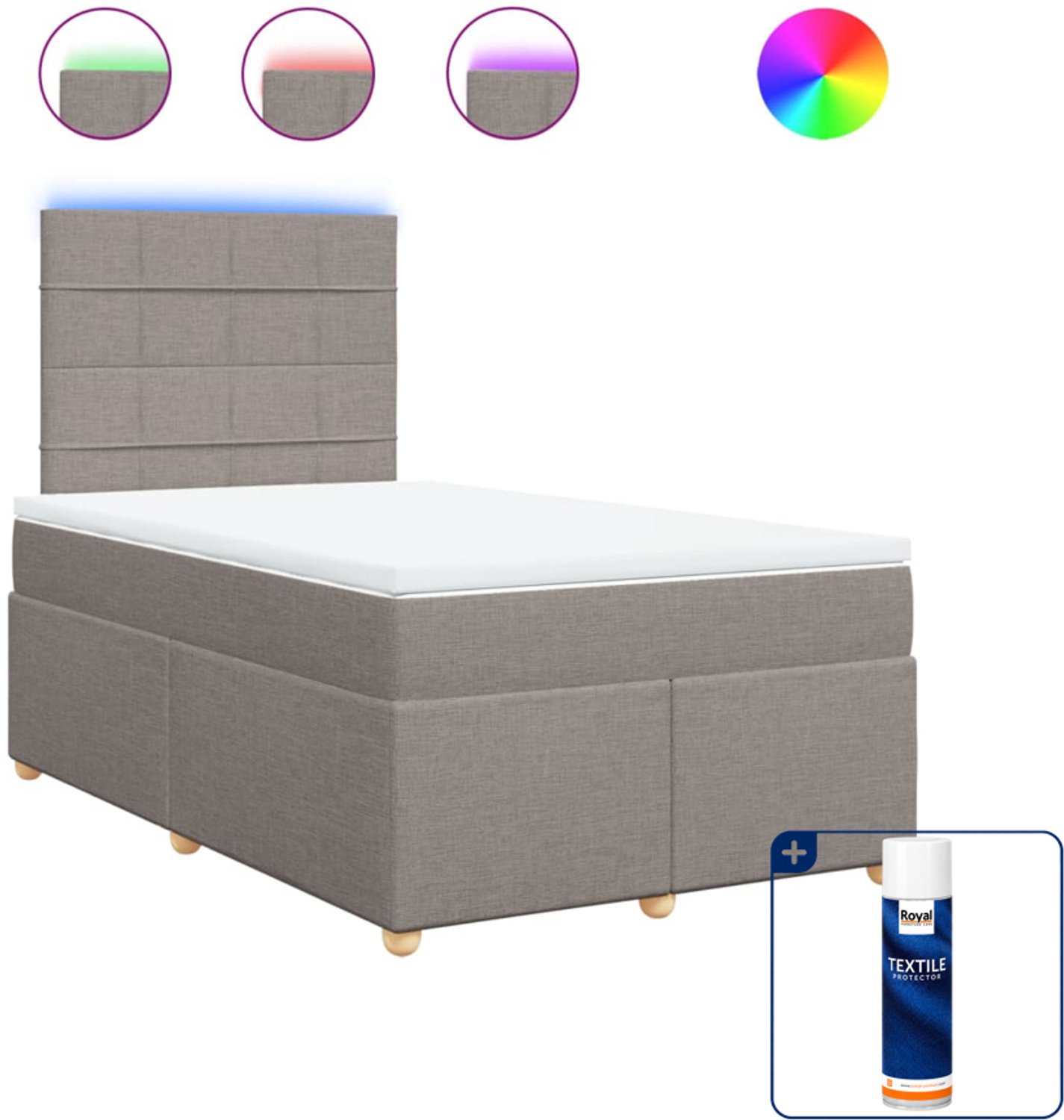 vidaXL boxspring met matras 120 x 190 cm - stof - taupe - Inclusief textielbeschermer 500 ml
