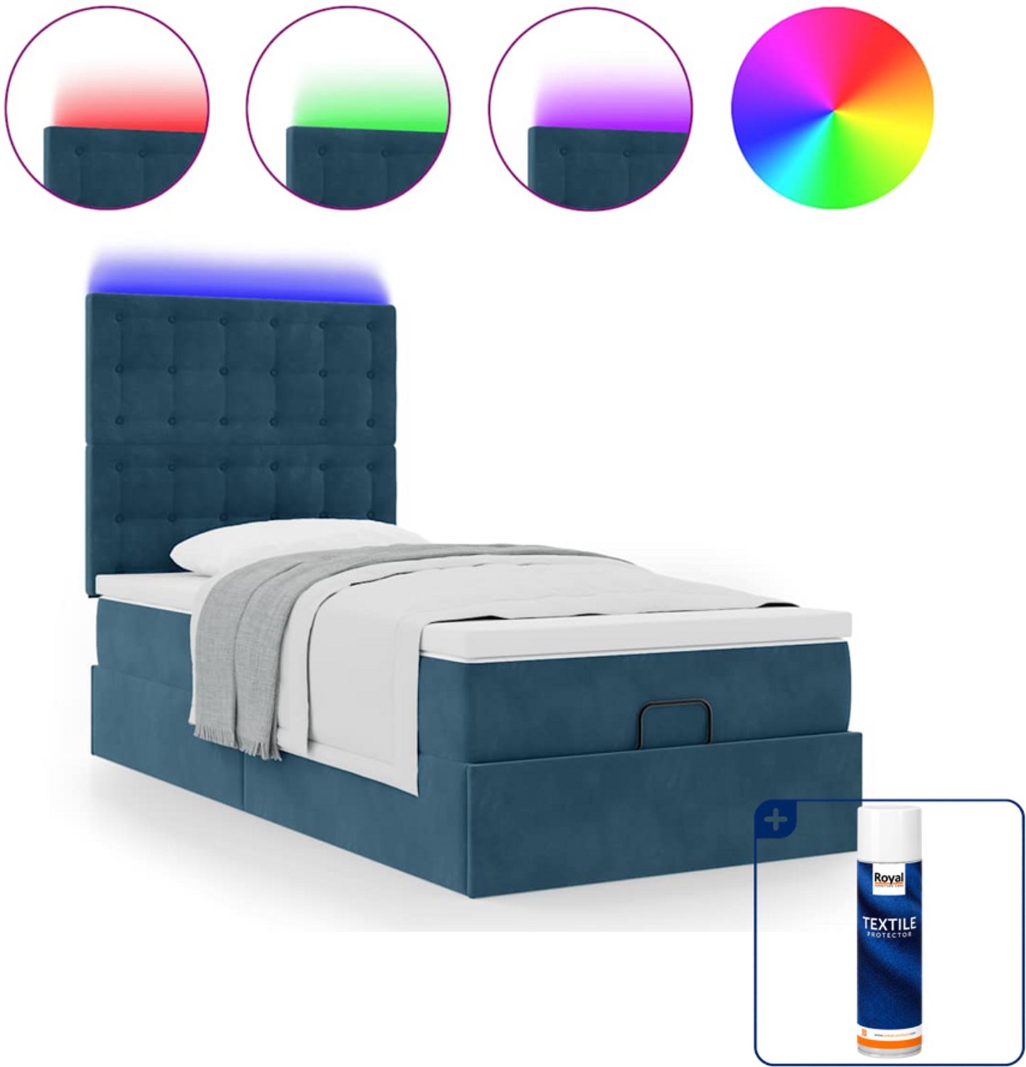 vidaXL ottoman bed met matrassen en led - 80 x 200 cm - donkerblauw - Inclusief textielbeschermer 500 ml