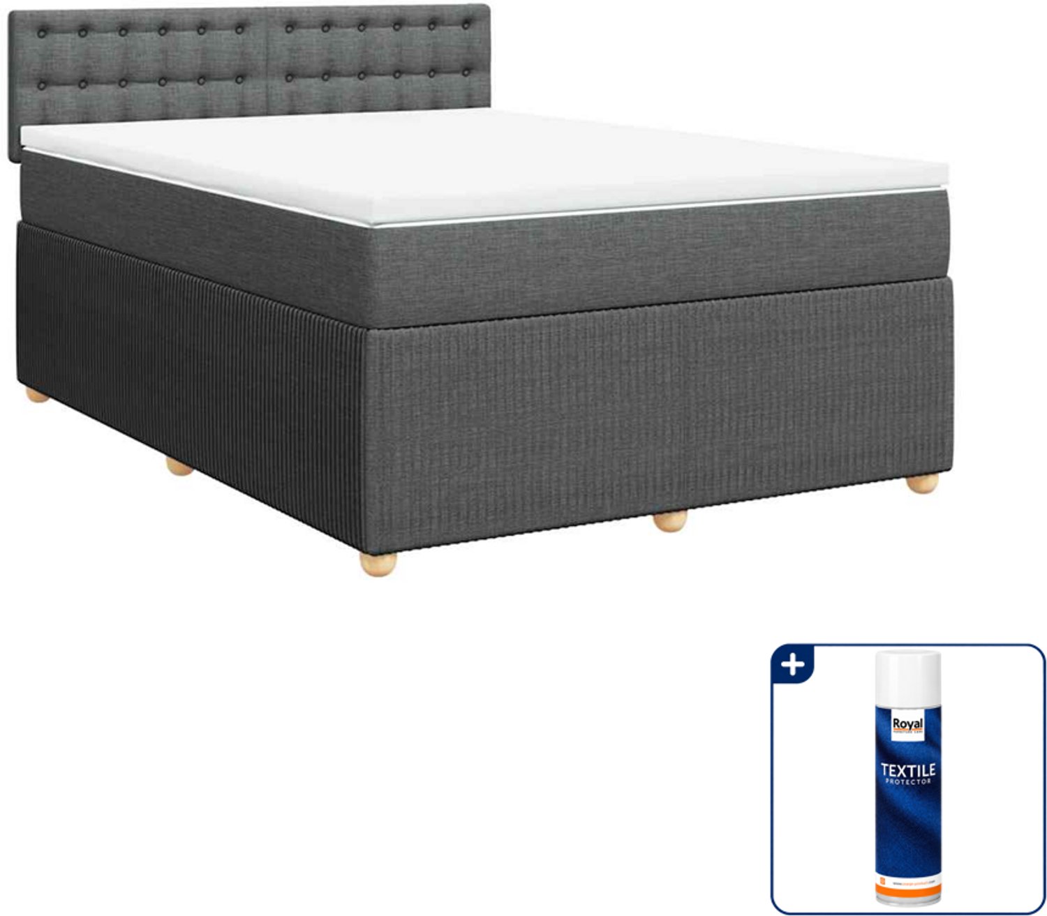 vidaXL boxspring met matras - Small double - 140 x 200 cm - donkergrijs - Inclusief textielbeschermer 500 ml