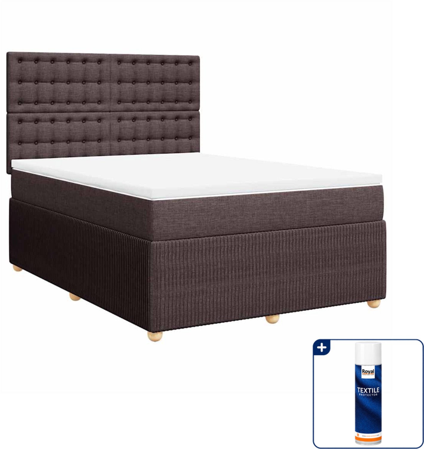 vidaXL boxspring met matras - 140 x 190 cm - stof - donkerbruin - Inclusief textielbeschermer 500 ml