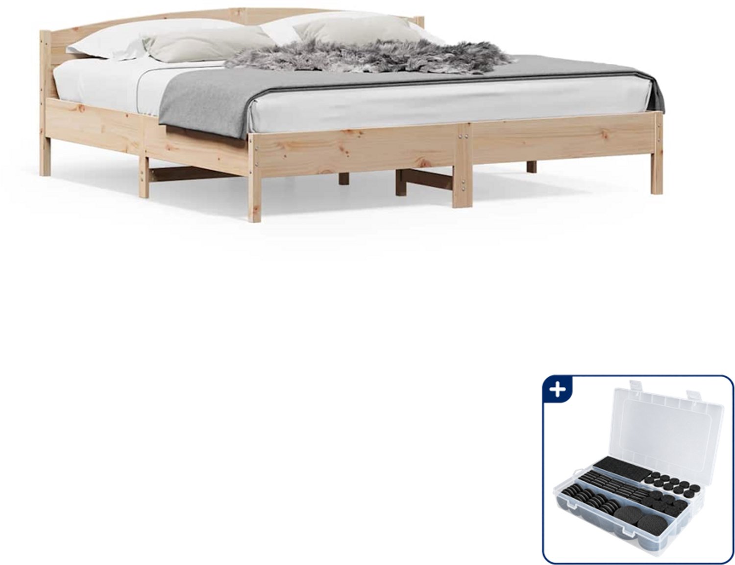 vidaXL bedframe - Kingsize - 180 x 200 cm - massief grenenhout - Inclusief antikrasvilt 177-delig Bruin