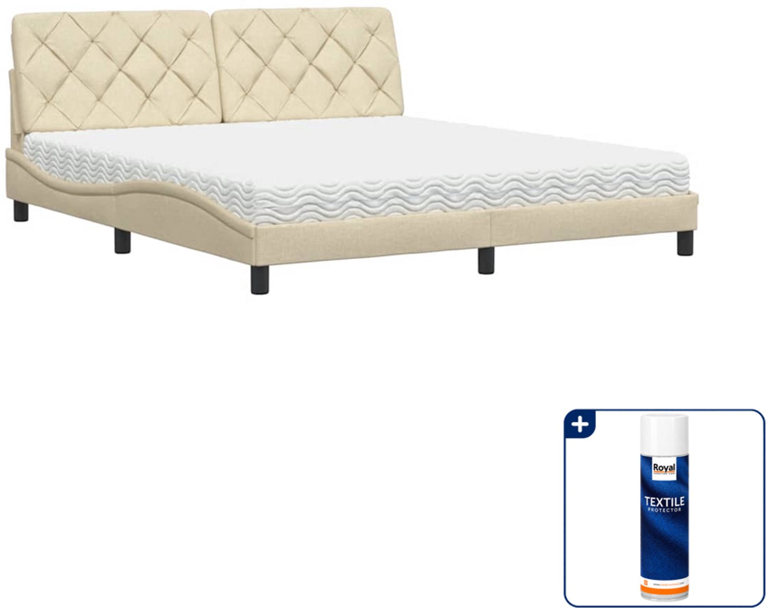 vidaXL bed met matras - Kingsize - 180 x 200 cm - crème - Inclusief textielbeschermer 500 ml Zwart