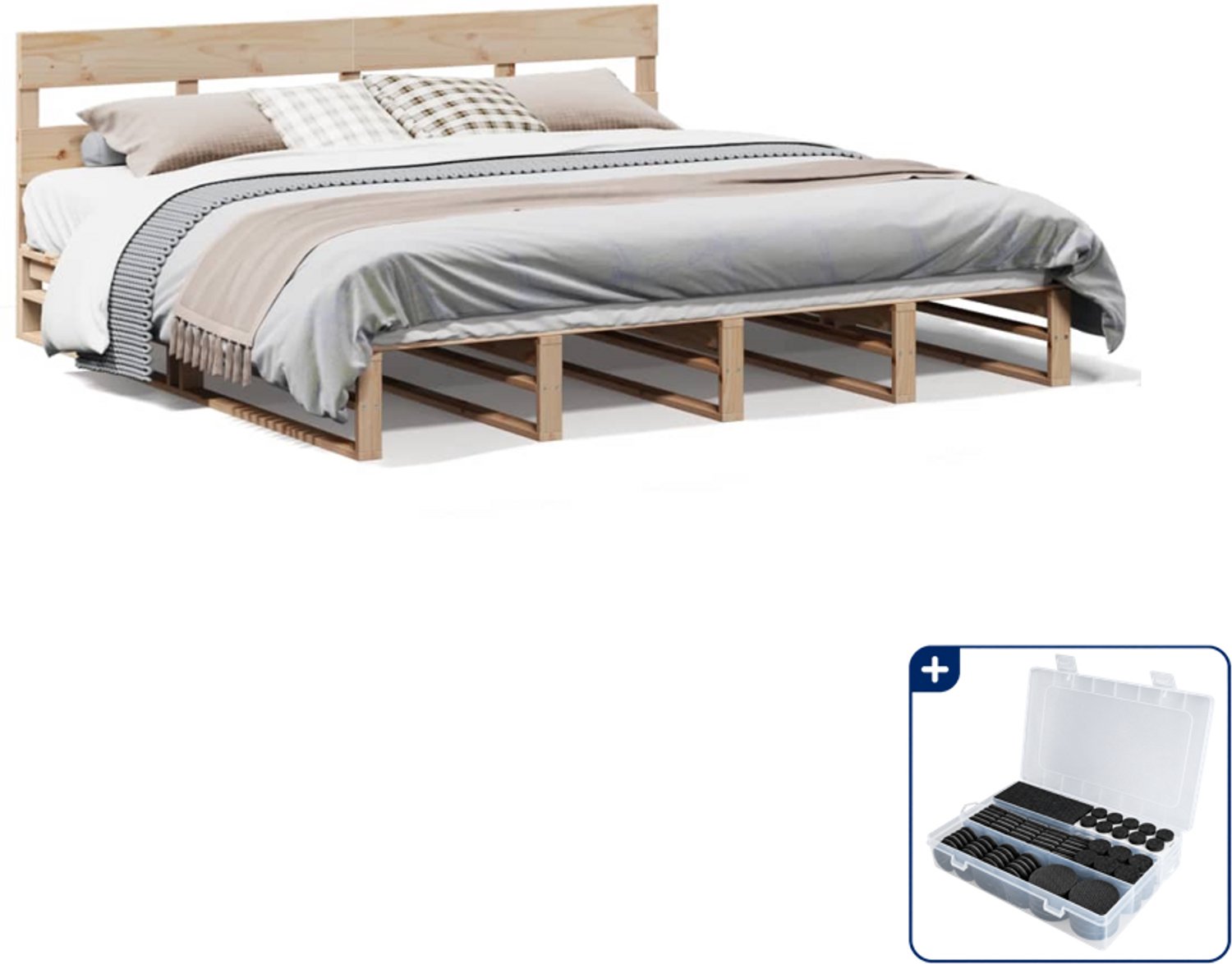 vidaXL bedframe - 200 x 200 cm - massief grenenhout - Inclusief antikrasvilt 177-delig Bruin
