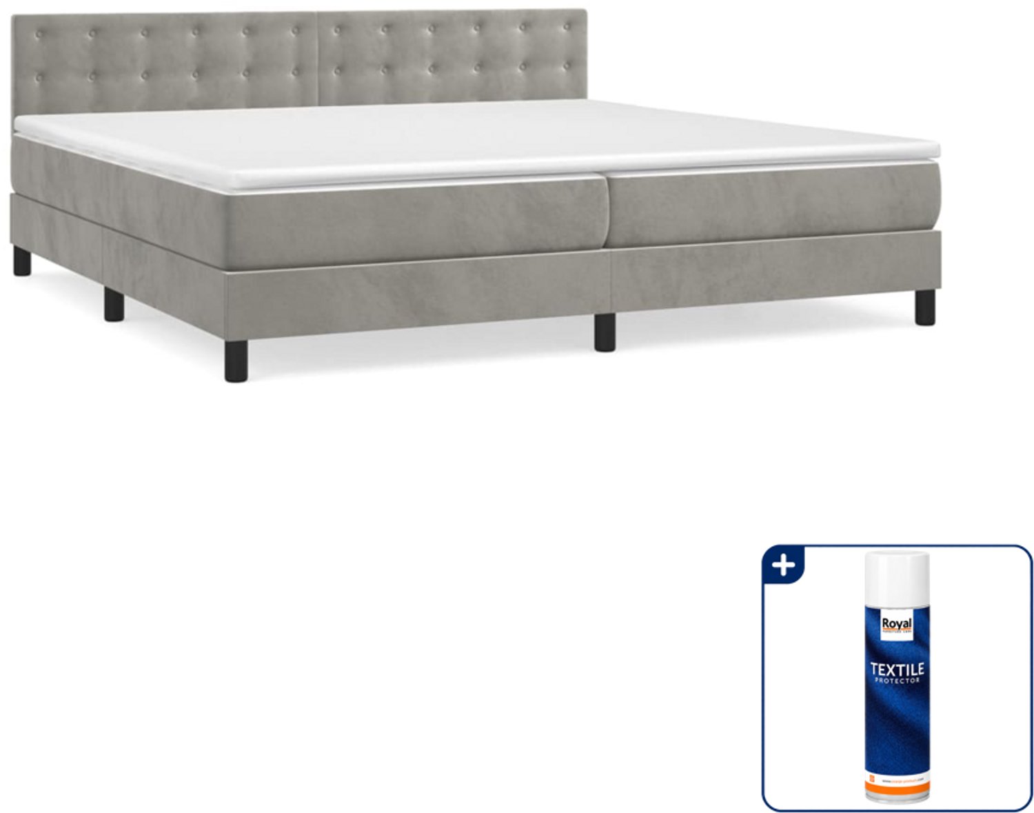vidaXL Boxspring met matras - Super kingsize - 200 x 200 cm - fluweel - Inclusief textielbeschermer 500 ml Grijs