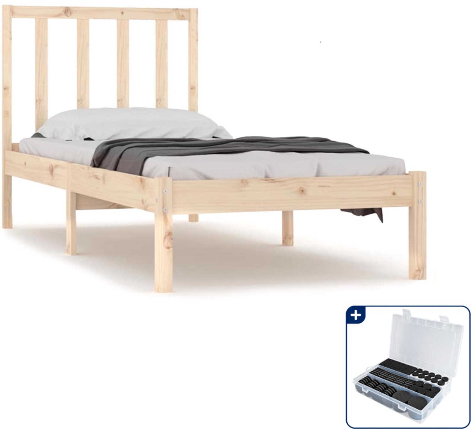 vidaXL bedframe - 75 x 190 cm - massief grenenhout - Inclusief antikrasvilt 177-delig Grijs