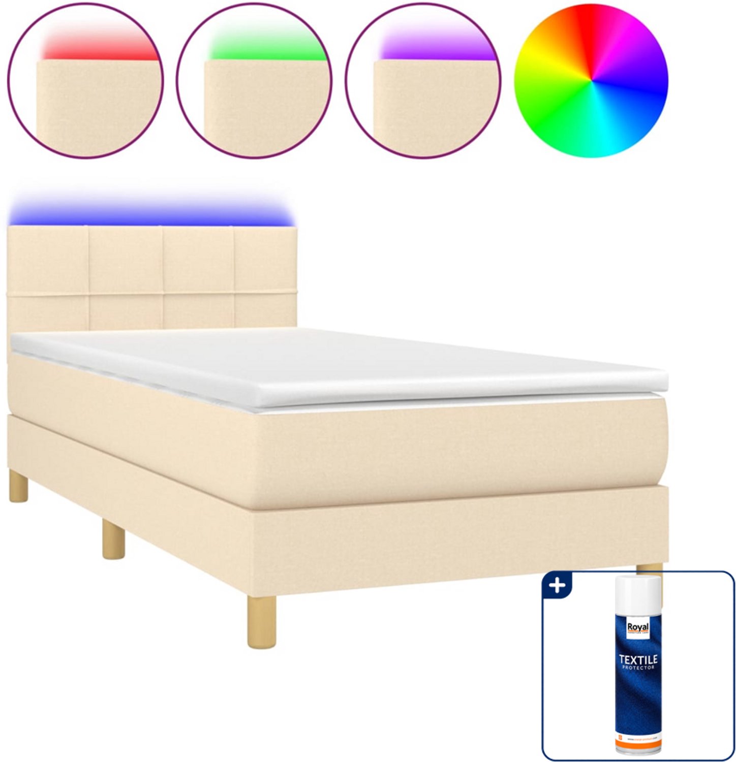 vidaXL Boxspring met matras en LED - 100 x 200 cm - crèmekleurig - Inclusief textielbeschermer 500 ml