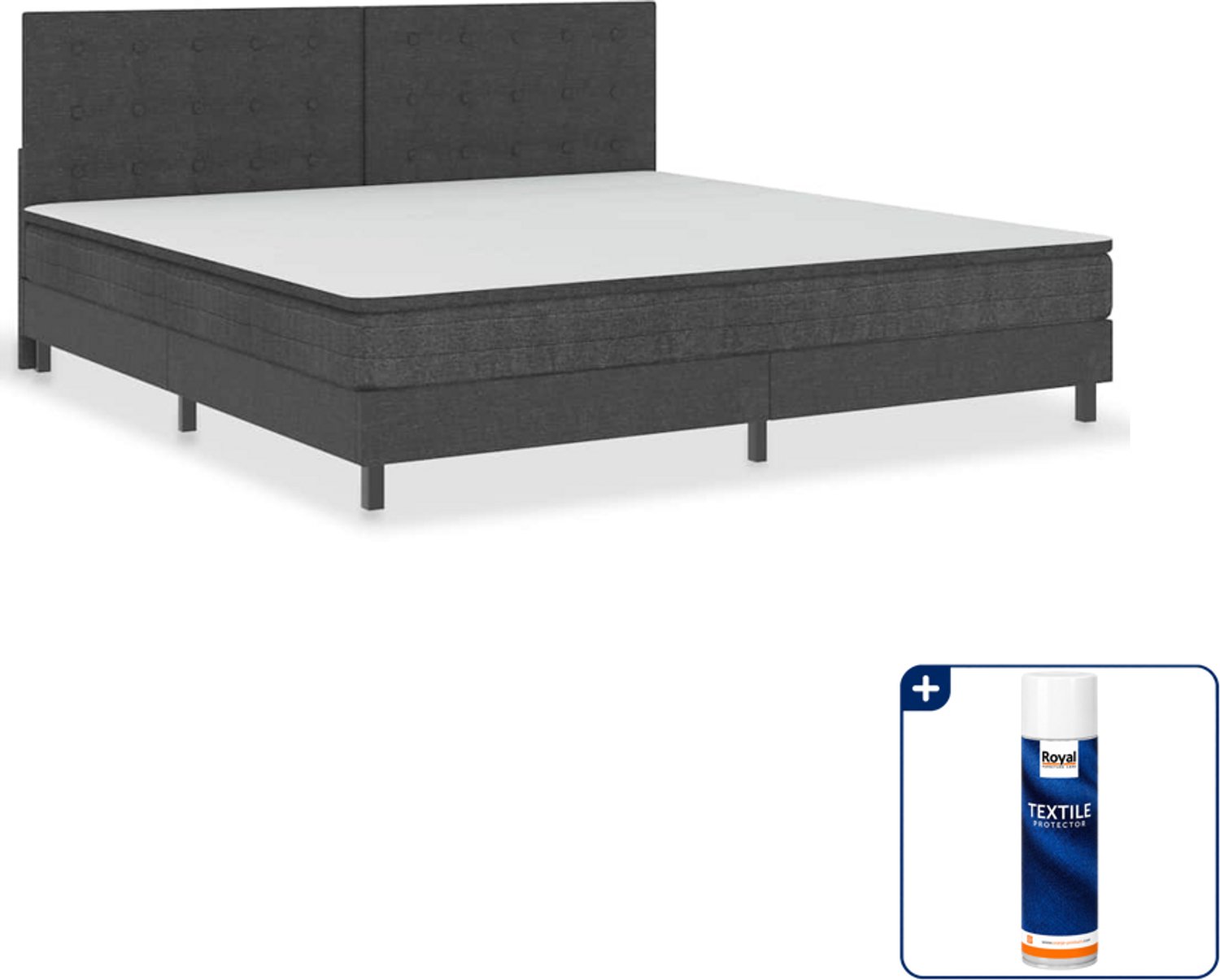 vidaXL boxspring - 200 x 200 cm - donkergrijs - Inclusief textielbeschermer 500 ml