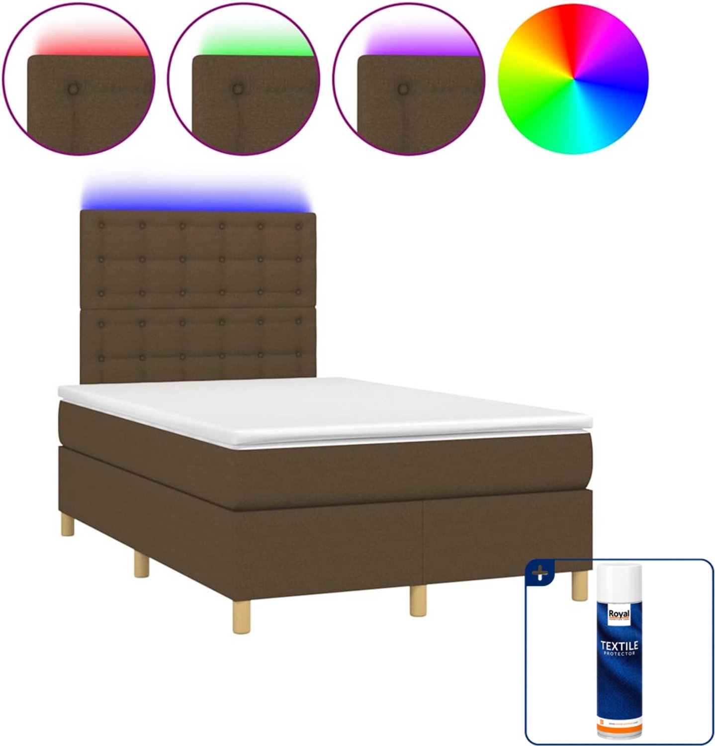 vidaXL boxspring met matras en led - 120 x 200 cm - donkerbruin - Inclusief textielbeschermer 500 ml
